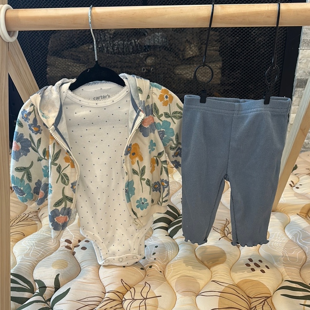 Carter's Floral Hoodie and Polka Dot Bodysuit with Blue Leggings